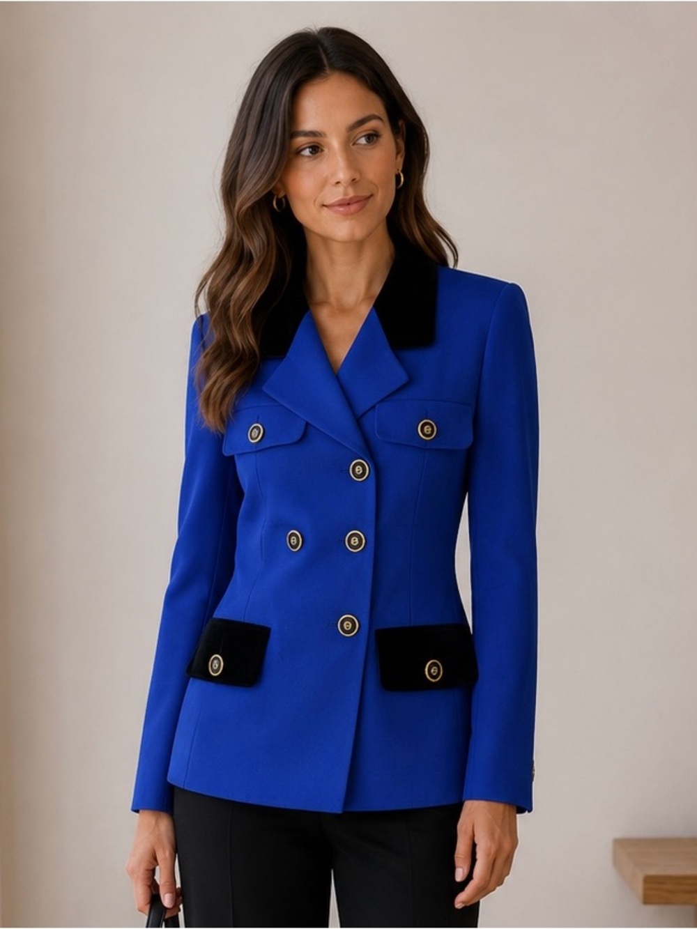 🇫🇷 Made in France-Royal Blue Blazer with Black Accents